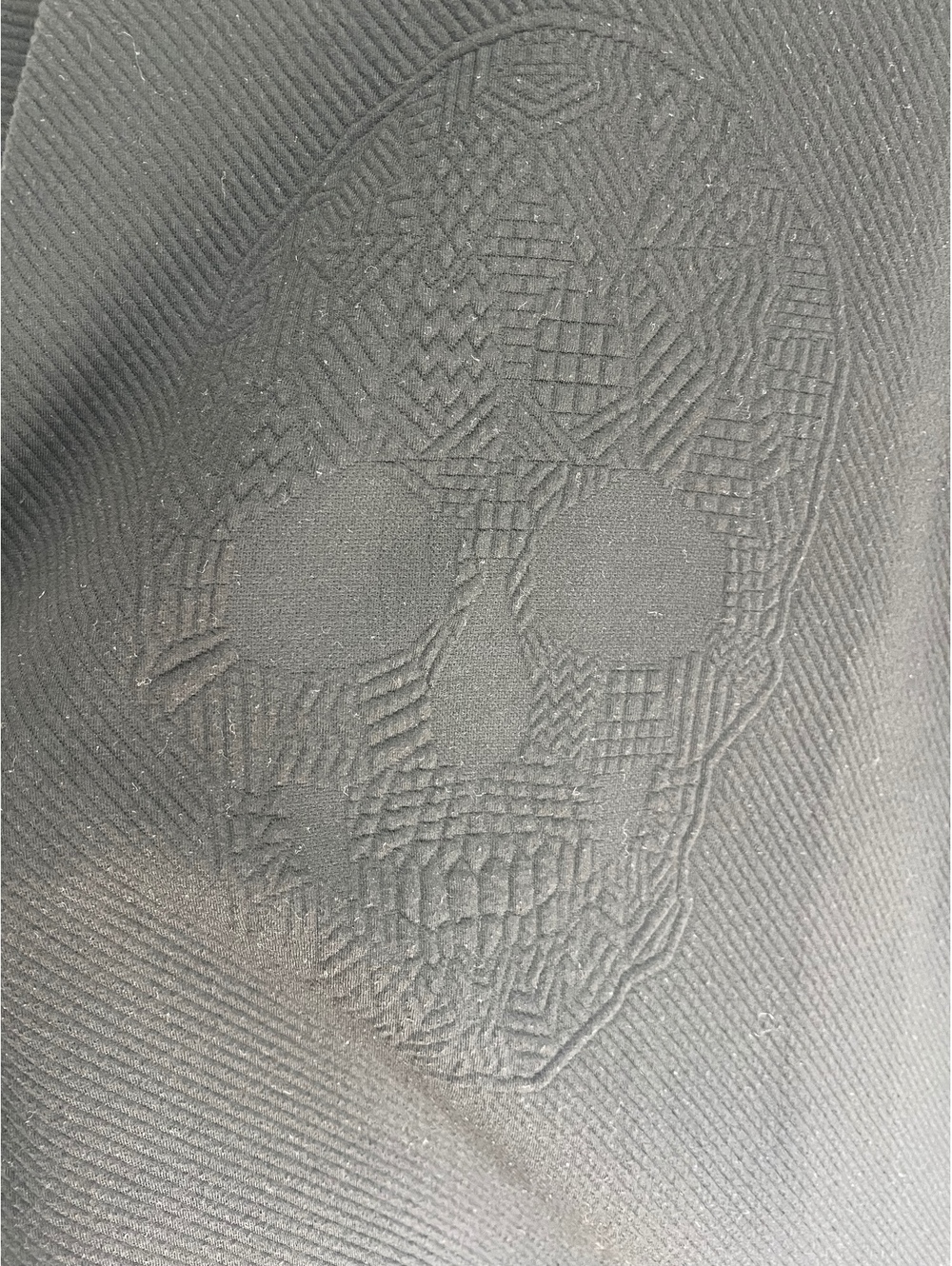 Zara Men’s L Black Textured Skull Sweatshirt Tonal Embossed Crewneck Goth